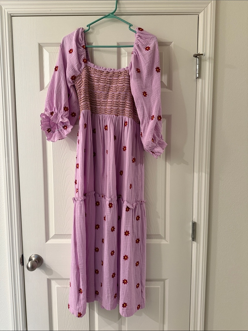 Lavender Floral Smocked Midi Dress
